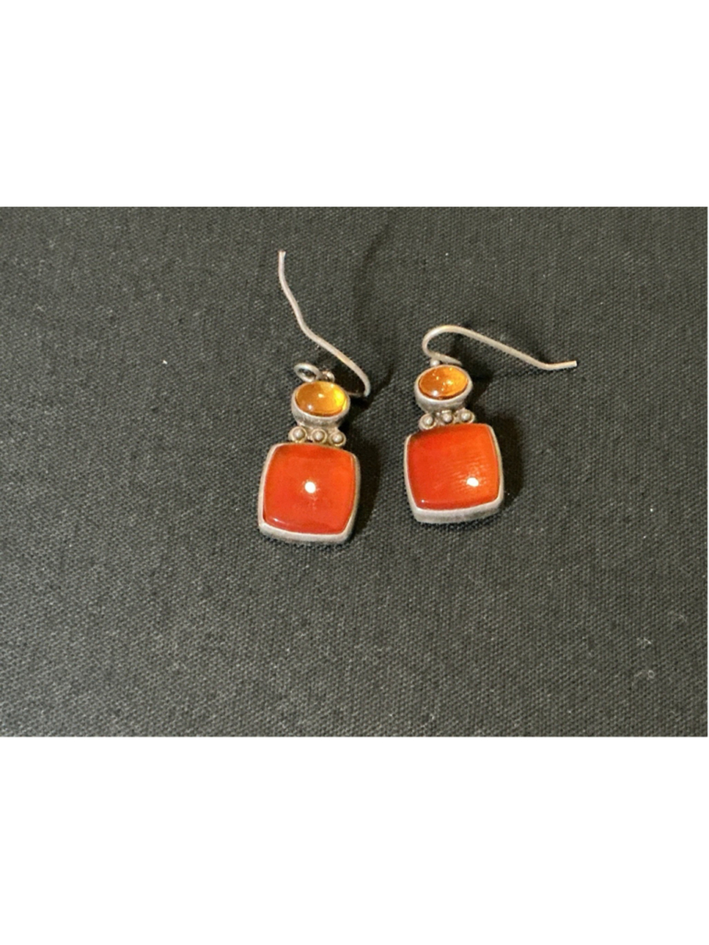 Vintage Signed Chipita Sterling Silver 925 Carnelian Amber Dangle Earrings Boho.